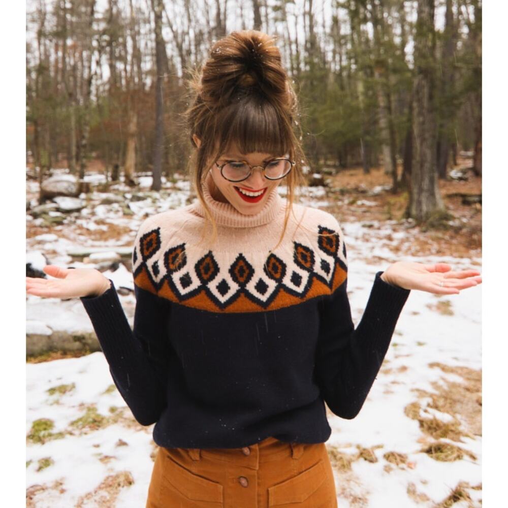 J. crew Intarsia Knit Merino Fait Isle Turtleneck Sweater